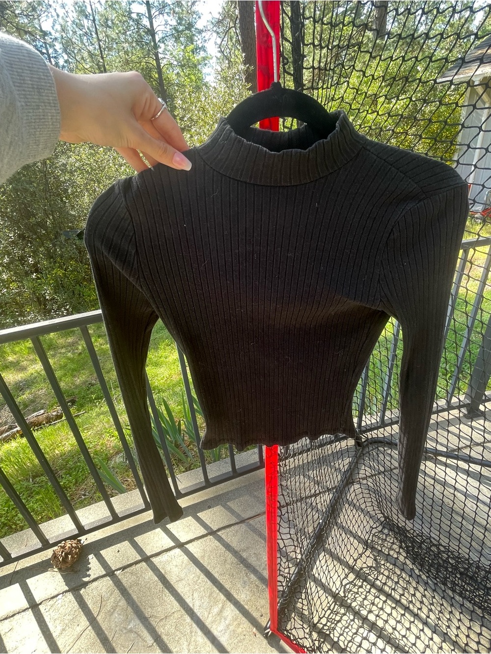 Essentials Black Ribbed Mock Neck Long Sleeve Top